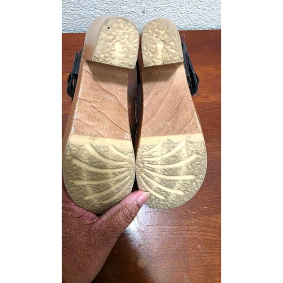 NO.6 Women's Black Leather Old School Slingback Clogs Wooden Heel US 7/ EU 37 - Picture 5 of 9